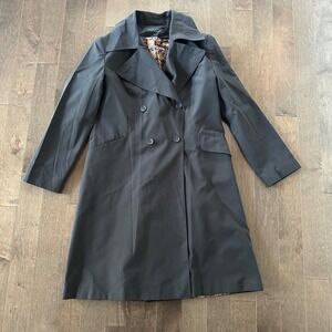Vintage 90's Jeri‎ Richards Rainwear Womens Trench Coat Double Breasted Black 8